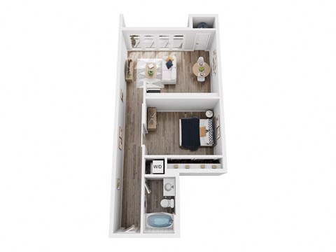 Floor plan for 1 bed, 1 bath, 651 sqft